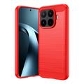 Xiaomi 17T Pro Børstet TPU Cover - Karbonfiber - rød