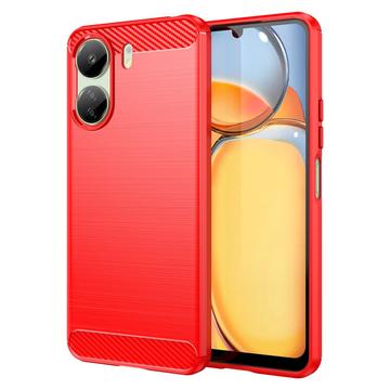 Xiaomi Poco C65/Redmi 13C Børstet TPU Cover - Karbonfiber - Rød