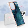 Xiaomi Redmi Note 13 Pro+ Marmormønster Galvaniseret IMD TPU Cover - Grøn
