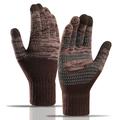 Y0046 1 par strikkede, vindtætte, varme vinterhandsker til mænd med touchscreen og elastisk manchet - kaffe