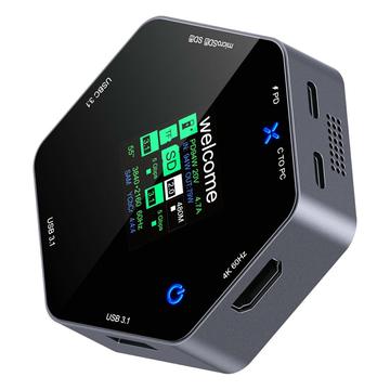YC-931 8-i-1 4K USB-C-hub med OLED-skærm - 100W PD-opladning - sort