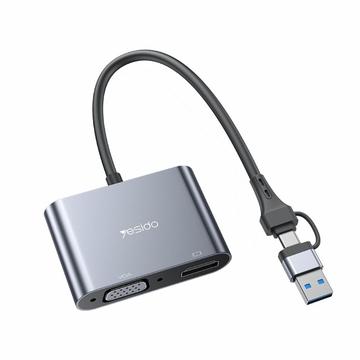 YESIDO HM15 USB / Type-C til VGA + HD-adapter HDTV-adapter til spejling af to skærme