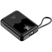 YM-1422 Mini-powerbank 20000mAh - USB-C-, Lightning-kabler - sort