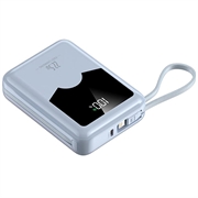 YM-1422 Mini-powerbank 20000mAh - USB-C-, Lightning-kabler - Blå