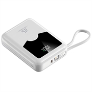 YM-1422 Mini-powerbank 20000mAh - USB-C-, Lightning-kabler - hvid