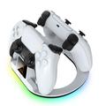 YZC-523 Dobbelt opladningsstation til PS5/PS5 Edge-controller - RGB-dock, OLED-skærm - hvid