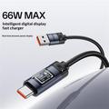 Yesido CA138C 66W USB-C-kabel med hurtigopladning og digitalt display - 1.2m - sort