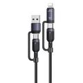 Yesido CA200 4-i-1-opladerkabel - USB-A/USB-C til USB-C/Lightning - Sort