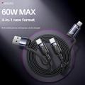 Yesido CA200 4-i-1-opladerkabel - USB-A/USB-C til USB-C/Lightning - Sort
