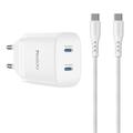 Yesido YC109 45W dobbelt USB-C PD-oplader med USB-C-kabel - hvid