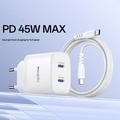 Yesido YC109 45W dobbelt USB-C PD-oplader med USB-C-kabel - hvid