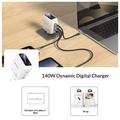 Yesido YC114 140W GaN-oplader - 2x USB-C, USB-A, TFT-skærm - hvid