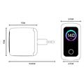 Yesido YC114 140W GaN-oplader - 2x USB-C, USB-A, TFT-skærm - hvid
