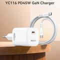 Yesido YC116 45W USB-C GaN-oplader med USB-C-kabel – hvid