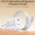 Yesido YC117 60W USB-C GaN-oplader med USB-C-kabel – hvid