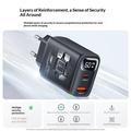 Yesido YC122 hurtigoplader med to porte, PD 60W og digitalt display - sort