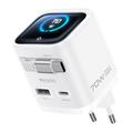 Yesido YC123 70W GaN-hurtigoplader - TFT-skærm, 2x USB-C, USB-A, 70cm USB-C-kabel - hvid