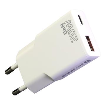 everActive SC-340Q GaN Super Slim 20W-oplader med USB QC3.0- og USB-C PD-porte - hvid