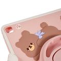 iPad 9.7 2017/2018 Cartoon Bear Silikoneetui med Kickstand - Pink