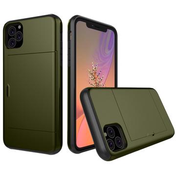 iPhone 11 Pro Hybrid Cover med Glidende Kortslot - Army Grøn