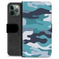 iPhone 11 Pro Premium Flip Cover med Pung - Blå Camouflage