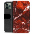 iPhone 11 Pro Premium Flip Cover med Pung - Rød Marmor