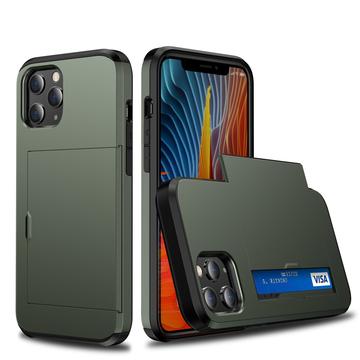 iPhone 12/12 Pro Hybrid Cover med Glidende Kortslot - Army Grøn