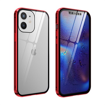 iPhone 12 Mini Magnetisk Cover med Skærmbeskyttelse Hærdet Glas - Rød