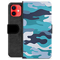 iPhone 12 mini Premium Flip Cover med Pung - Blå Camouflage
