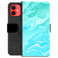 iPhone 12 mini Premium Flip Cover med Pung - Blå Marmor
