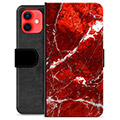 iPhone 12 mini Premium Flip Cover med Pung - Rød Marmor