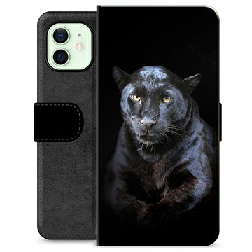 iPhone 12 Premium Flip Cover med Pung - Sort Panter