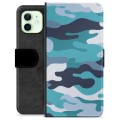 iPhone 12 Premium Flip Cover med Pung - Blå Camouflage