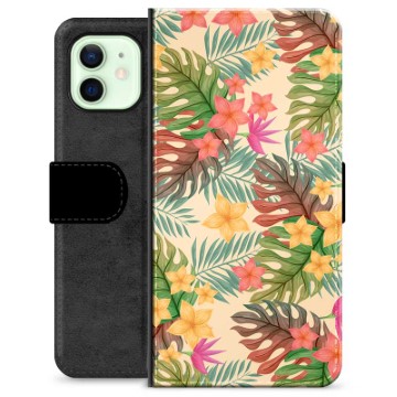 iPhone 12 Premium Flip Cover med Pung - Lyserøde Blomster