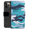 iPhone 12 Pro Max Premium Flip Cover med Pung - Blå Camouflage