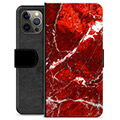 iPhone 12 Pro Max Premium Flip Cover med Pung - Rød Marmor