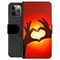 iPhone 12 Pro Max Premium Flip Cover med Pung - Hjertesilhuet