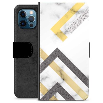 iPhone 12 Pro Premium Flip Cover med Pung - Abstrakt Marmor