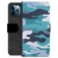 iPhone 12 Pro Premium Flip Cover med Pung - Blå Camouflage