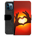 iPhone 12 Pro Premium Flip Cover med Pung - Hjertesilhuet