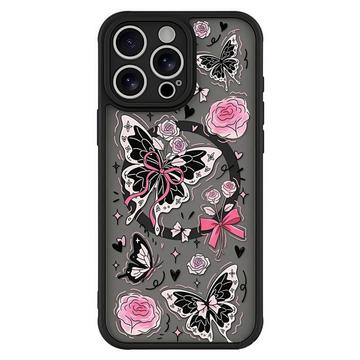 iPhone 12 Pro Stilfuldt beskyttende magnetisk cover - sommerfugle / roser