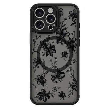 iPhone 12 Pro Stilfuldt beskyttende magnetisk cover - blækblomster