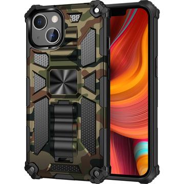 iPhone 13 Camouflagedesign Hybrid Cover med Støttefod - Army Grøn