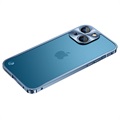 iPhone 13 Mini Metal Bumper med Hærdet Glas til Bagsiden - Blå