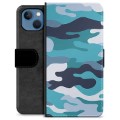 iPhone 13 Premium Flip Cover med Pung - Blå Camouflage