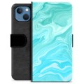 iPhone 13 Premium Flip Cover med Pung - Blå Marmor