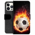 iPhone 13 Pro Premium Flip Cover med Pung - Fodbold Flamme