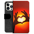 iPhone 13 Pro Premium Flip Cover med Pung - Hjertesilhuet