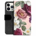 iPhone 13 Pro Premium Flip Cover med Pung - Romantiske Blomster