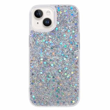 iPhone 14 Glitter Flakes TPU Cover - Sølv